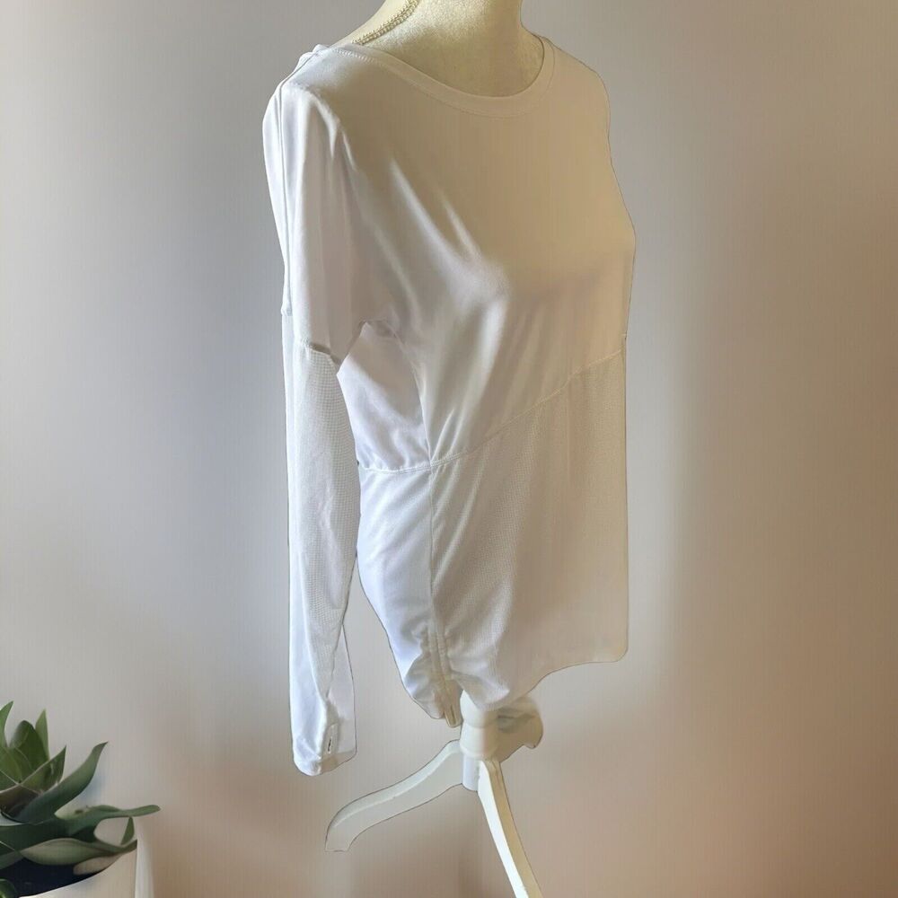 FABLETICS White RUCHED Side LONG SLEEVE TOP, Thumbholes Size L